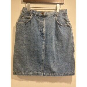 Vintage 90s Lands' End Denim Midi Skirt, Sz 12 Direct Merchant, Back Slit Y2K